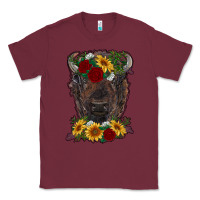 Burgundy bison face with flowers Classic Tee - RanaPortraitStore