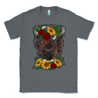 Charcoal Heather bison face with flowers Classic Tee - RanaPortraitStore