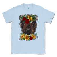 Dusty Blue bison face with flowers Classic Tee - RanaPortraitStore