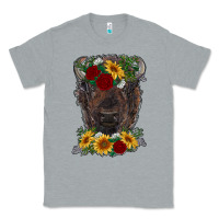 Heather Grey bison face with flowers Classic Tee - RanaPortraitStore