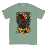 Sage bison face with flowers Classic Tee - RanaPortraitStore