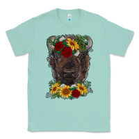 Seafoam bison face with flowers Classic Tee - RanaPortraitStore