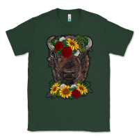 Sports Green bison face with flowers Classic Tee - RanaPortraitStore
