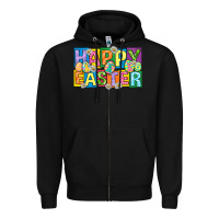 Black happy easter with eggs Zipper Hoodie - Neo Western