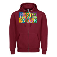 Burgundy happy easter with eggs Zipper Hoodie - Neo Western