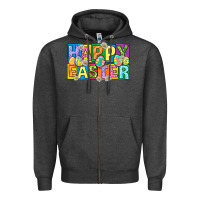 Charcoal Heather happy easter with eggs Zipper Hoodie - Neo Western