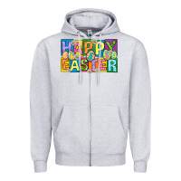 Heather Grey happy easter with eggs Zipper Hoodie - Neo Western