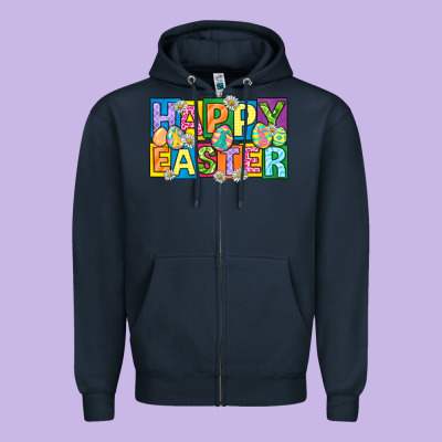 Happy Easter With Eggs Zipper Hoodie Designed By Neo Western