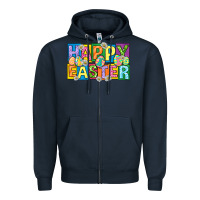 Navy happy easter with eggs Zipper Hoodie - Neo Western
