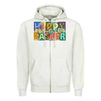 Oatmeal Heather happy easter with eggs Zipper Hoodie - Neo Western