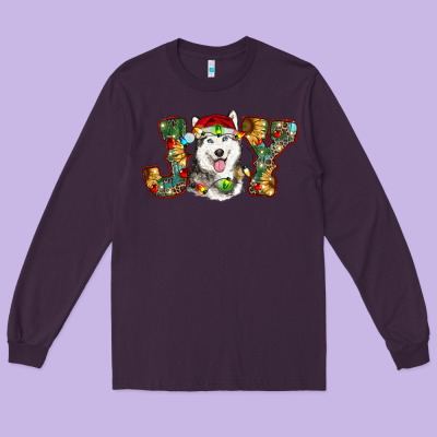 Husky Christmas Joy Long Sleeve Tee Designed By Ranaportraitstore