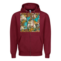 Sunflowers Charolais Cow Seamless Pattern Zipper Hoodie | Teevron