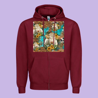Sunflowers Charolais Cow Seamless Pattern Zipper Hoodie Designed By Hra Design Shop