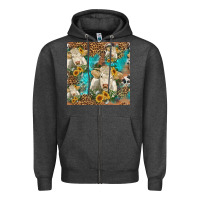 Charcoal Heather sunflowers charolais cow seamless pattern Zipper Hoodie - HRA Design Shop