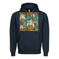 Navy sunflowers charolais cow seamless pattern Zipper Hoodie - HRA Design Shop