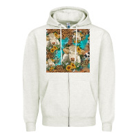 Oatmeal Heather sunflowers charolais cow seamless pattern Zipper Hoodie - HRA Design Shop