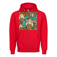 Red sunflowers charolais cow seamless pattern Zipper Hoodie - HRA Design Shop