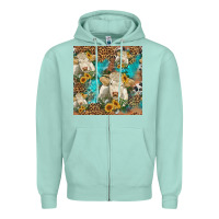 Seafoam sunflowers charolais cow seamless pattern Zipper Hoodie - HRA Design Shop