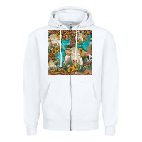 White sunflowers charolais cow seamless pattern Zipper Hoodie - HRA Design Shop