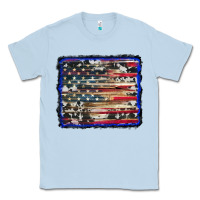 Dusty Blue american flag with cowhide background Classic Tee - RanaPortraitStore
