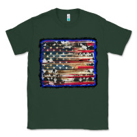 Sports Green american flag with cowhide background Classic Tee - RanaPortraitStore