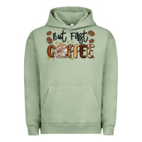 Pigment Oil Green but first coffee Urban Hoodie - MaliasSmallBusiness