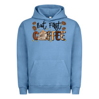 Pigment Pebble Blue but first coffee Urban Hoodie - MaliasSmallBusiness