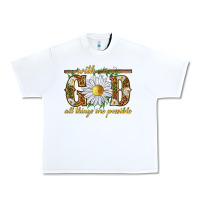 White With God all things are possible with daisy Urban Heavy Tee - texasbilliewilder