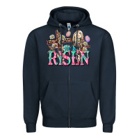 Navy He is risen Easter Day Zipper Hoodie - CowGirlArtShop