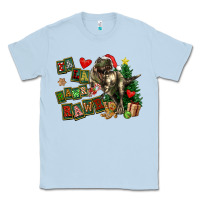 Dusty Blue Fa La La Trex Christmas Classic Tee - FaDigitalArtStudio