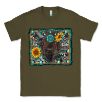 Army Green american bison wıth sunflower and gemstone Classic Tee - RanaPortraitStore