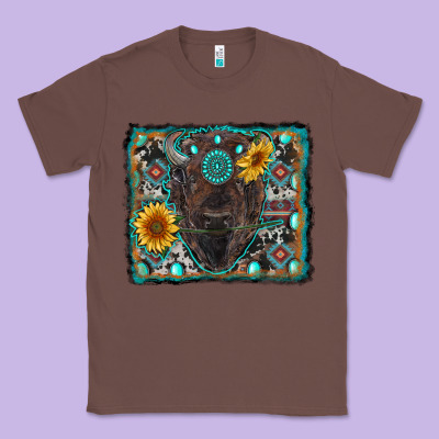 American Bison Wıth Sunflower And Gemstone Classic Tee Designed By Ranaportraitstore