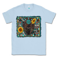 Dusty Blue american bison wıth sunflower and gemstone Classic Tee - RanaPortraitStore