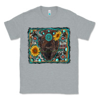 Heather Grey american bison wıth sunflower and gemstone Classic Tee - RanaPortraitStore