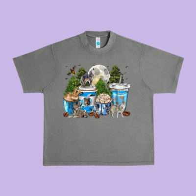 Wolf Coffee Cups Urban Heavy Tee Designed By Texasbilliewilder