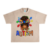 French Oak Autism Awareness afro messy bu Urban Heavy Tee - texasbilliewilder