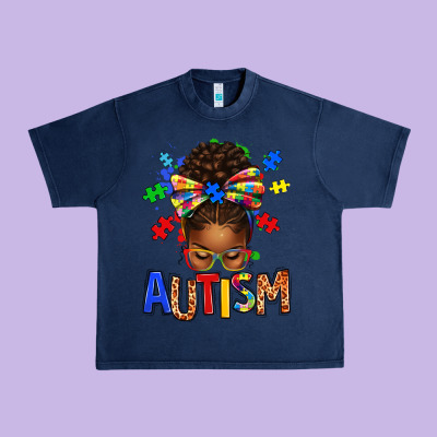 Autism Awareness Afro Messy Bu Urban Heavy Tee Designed By Texasbilliewilder