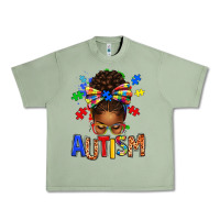 Oil Green Autism Awareness afro messy bu Urban Heavy Tee - texasbilliewilder