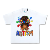 White Autism Awareness afro messy bu Urban Heavy Tee - texasbilliewilder