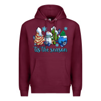 Burgundy tis the season christmas tree  cake winter and snowman Premium Hoodie - AdoDesignShop