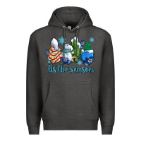 Charcoal Heather tis the season christmas tree  cake winter and snowman Premium Hoodie - AdoDesignShop