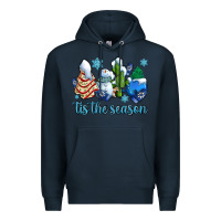 Navy tis the season christmas tree  cake winter and snowman Premium Hoodie - AdoDesignShop