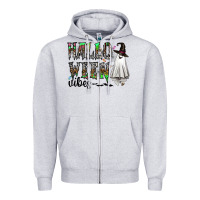Heather Grey halloween vibes Zipper Hoodie - CowhideDigitalArt