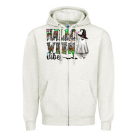 Oatmeal Heather halloween vibes Zipper Hoodie - CowhideDigitalArt