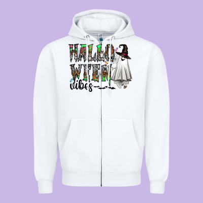 Halloween Vibes Zipper Hoodie Designed By Cowhidedigitalart