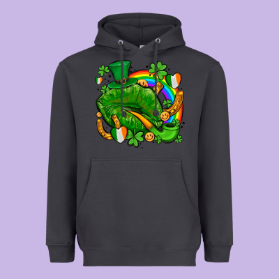 St Patricks Lips With Horseshoe Rainbow And Shamrocks Heavyweight Hoodie Designed By Adodesignshop