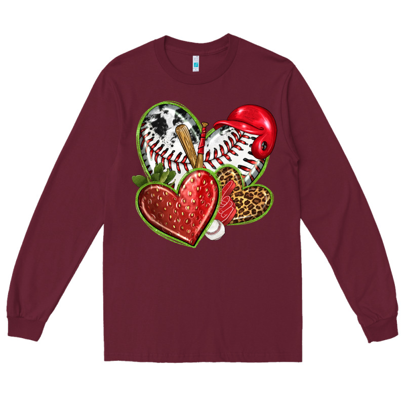 Baseball With Strawberry Hearts Long Sleeve Tee by texasbilliewilder | Teevron