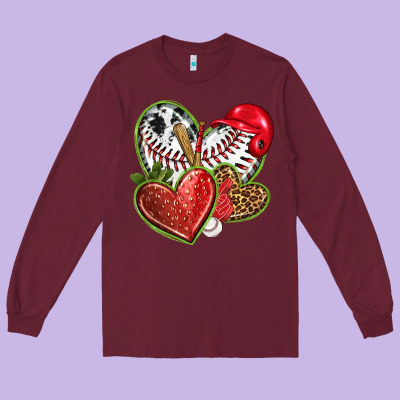 Baseball With Strawberry Hearts Long Sleeve Tee Designed By Texasbilliewilder