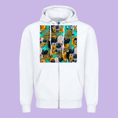 Holstein Cow Seamless Pattern Zipper Hoodie Designed By Hra Design Shop