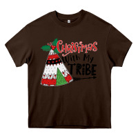 Chocolate Brown Christmas with my tribe boho Heavy Core Tee - CowhideDigitalArt